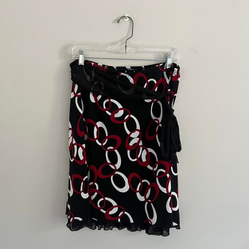 Y2k Black And Red Wrapper Abstract Print Midi Ski… - image 2